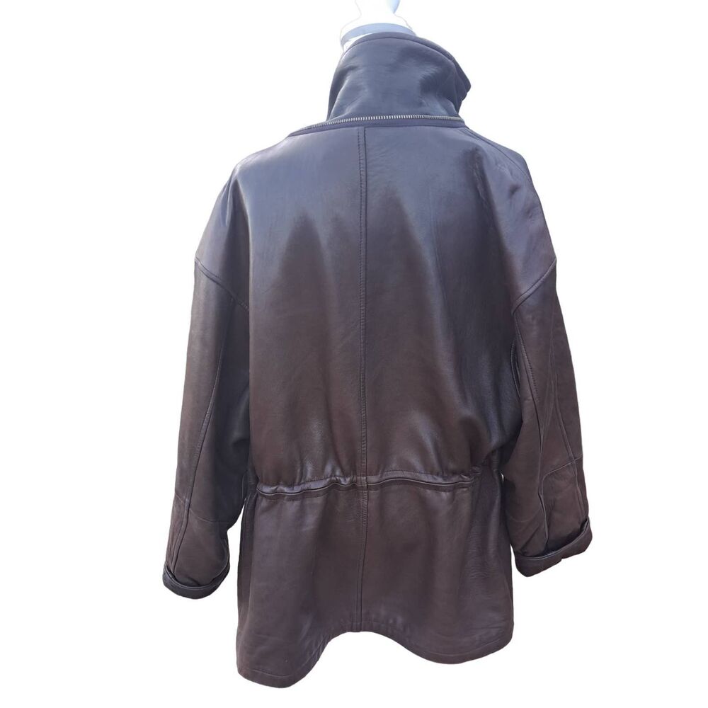 Andrew Marc Brown Leather Jacket with Fur Hood - Picture 10 of 13